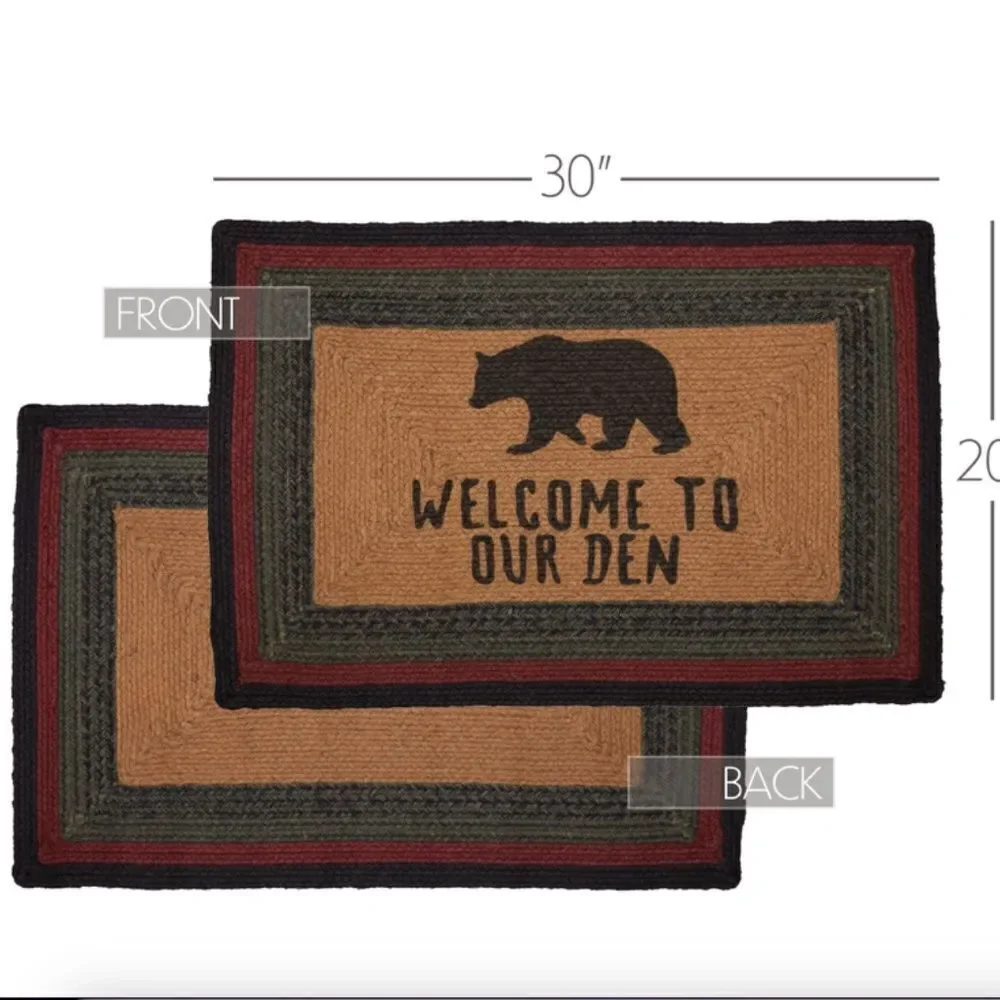 Black Bear Jute Braided Throw Rug 20x30 inch Country Cabin Lodge Stenciled